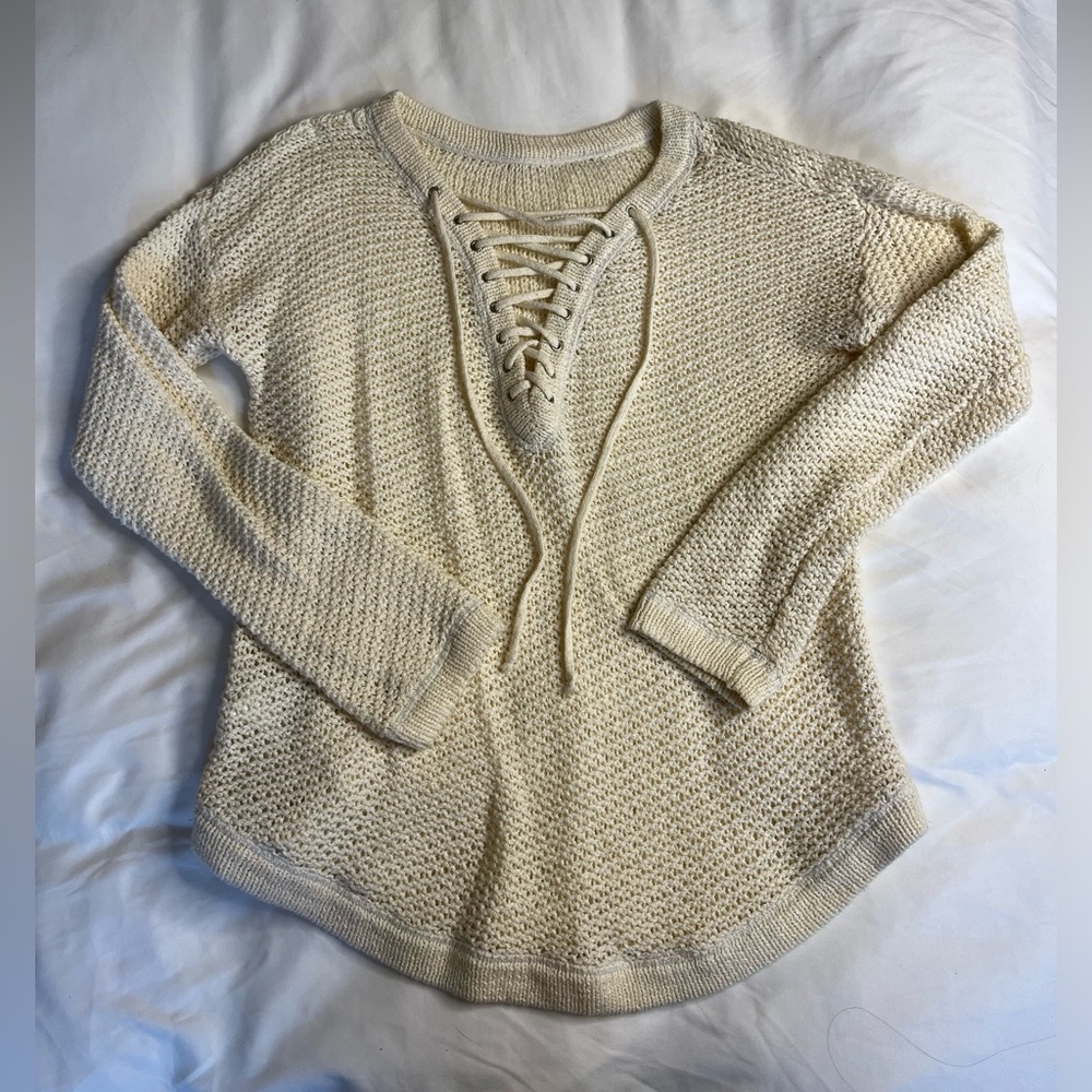 Urban Outfitters Cream Lace-up Sweater
